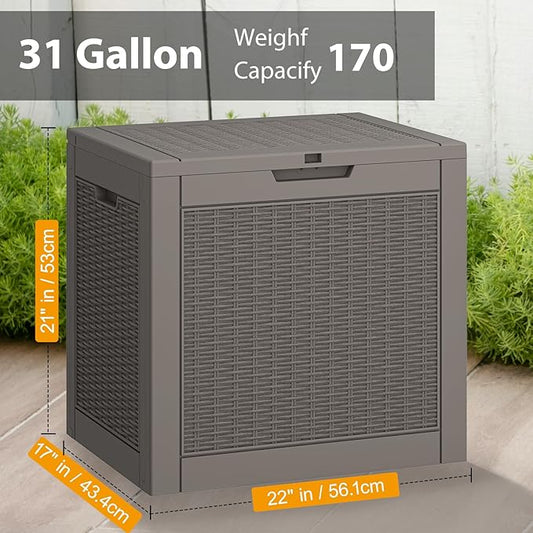 NUNU LAB 31 Gallon Outdoor Storage Box Waterproof, Outside Package Delivery Deck Boxes with Lockable Lid, Backyard Storage Bin For Garden Tools, Patio Cushions, Gray