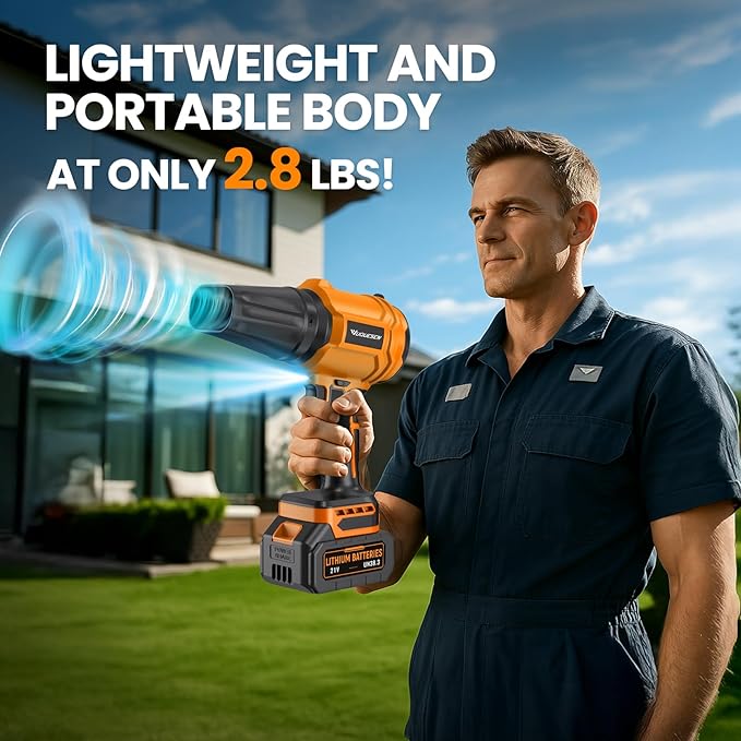 Cordless Leaf Blower, 980,000 RPM Handheld Leaf Blower with 2 X 4.0Ah Batteries & Charger, Lightweight Leaf Blowers for Patio Cleaning, Lawn Care, Leaves, Dust - Orange