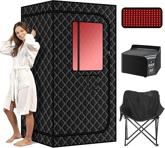 Upgraded Hot Air Sauna, Portable Dry Wind Saunas with 660nm Red Light Lamp, Time & 175℉ Temperature Remote Control, Upgraded Comfortable Chair