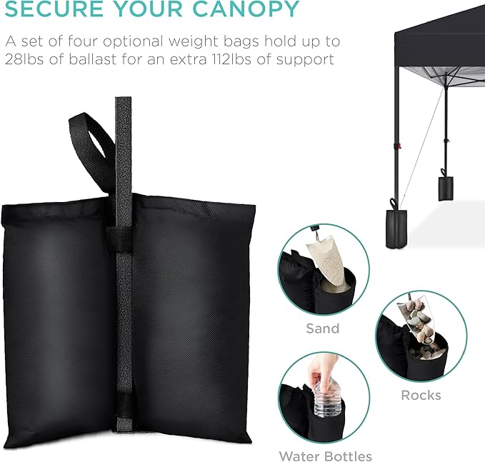 Best Choice Products 8x8ft 1-Person Setup Pop Up Canopy Tent Instant Portable Shelter w/ 1-Button Push, Case, 4 Weight Bags - Black