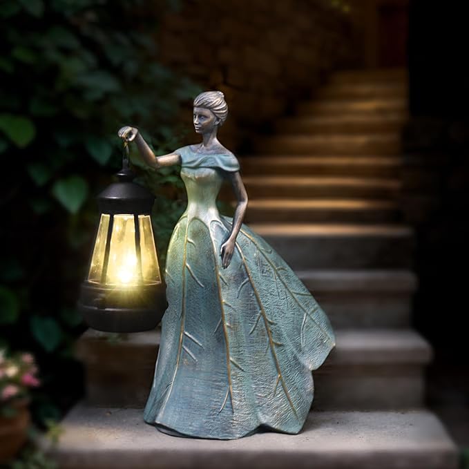 Sheaifun Fairy Garden Statue Solar Garden Decor Resin Fairy Statue with Lights Angel Fairy Decor Outdoor Fall Yard Statues Gardening Gifts for Women 9.5 * 5.5 * 11.5 Inch