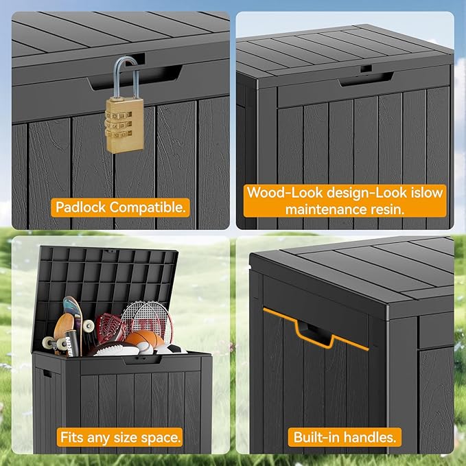 NUNU LAB 31 Gallon Outdoor Storage Box Waterproof, Outside Package Delivery Deck Boxes with Lockable Lid, Backyard Storage Bin For Garden Tools, Patio Cushions, Pool Accessories, Black