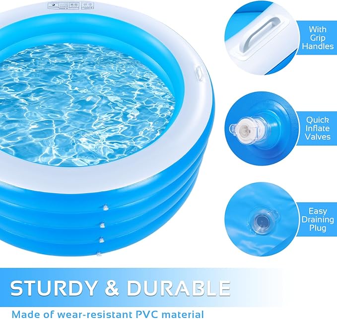 Inflatable Swimming Pool, 70"x30" Large Deep Round Inflatable Pool with Handles Family Pool, Summer Water Party, Outdoor, Garden Backyard, Suitable for Adults (Blue)