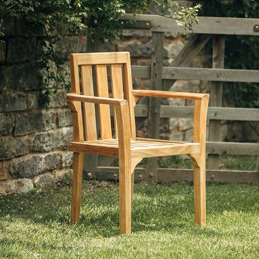 TITAN GREAT OUTDOORS Ash & Ember Sage Grade A Teak Classic Stacking Armchairs, Weather Resistant Premium Solid Wood Patio Lounge Chair with Intricate Back Support (6 Pack)