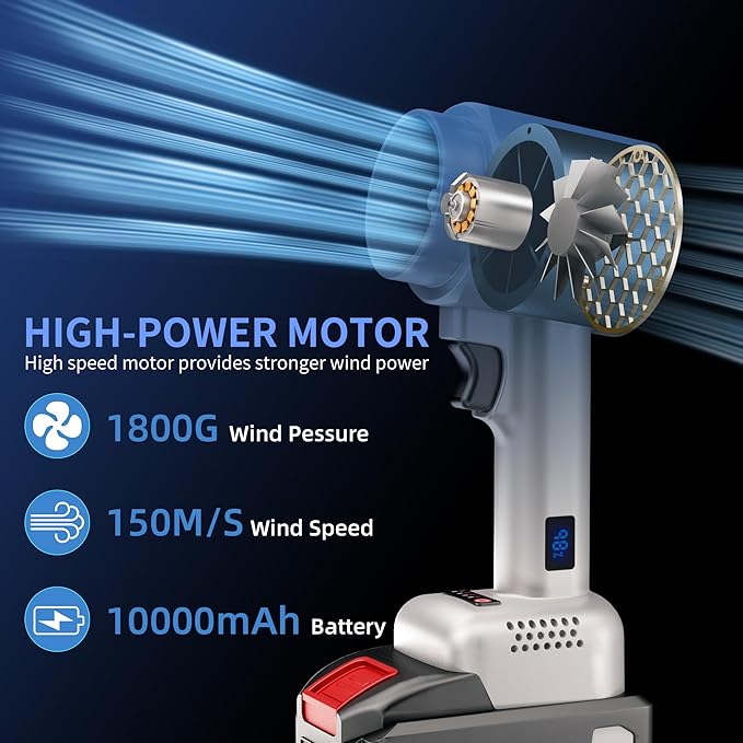 KOLENDA Handheld Cordless Lightweight Powerful Car Dryer Air Blower with 1800G & 335MPH Powerful, Air Duster Electric Leaf Blower Cleaning Dryer Turbo for Patio Cleaning, Lawn Care and Car Drying