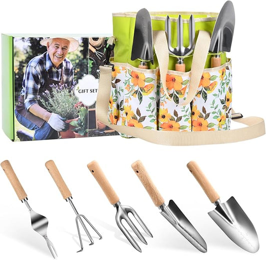 Gardening Tools Set, Gardening Gifts for Men Fathers Day, Heavy Duty Garden Hand Tools with Crossbody Garden Tote Bag, Rust-Proof Garden Tools for Yard Work Planting