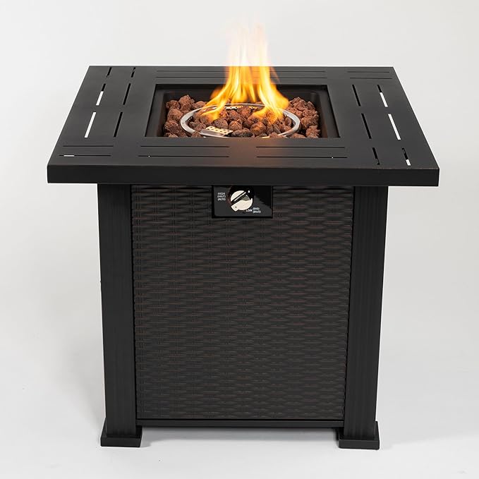 Propane Fire Pit Table, 28 Inch Steel Firepits for Outside, Square Gas Fire Pit for Outside Patio, Propane Fire Table for Patio, Backyard, Pool, 50,000 BTU