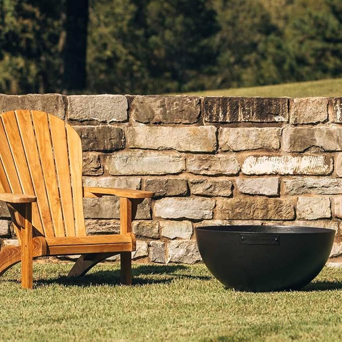 Ash & Ember 29" Hemisphere Fire Pit, Wood Burning Outdoor Fire Bowl, High-Temp Black Paint Over Cast Iron, Half-Sphere Outside Fireplace with Flanged Edge and Stable Base