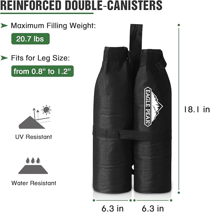 EAGLE PEAK Canopy Weight Bags 4-Pack, Heavy Duty Sand Bags for Pop Up Canopy Tent, Gazebo, and Greenhouse (Sand Not Included)