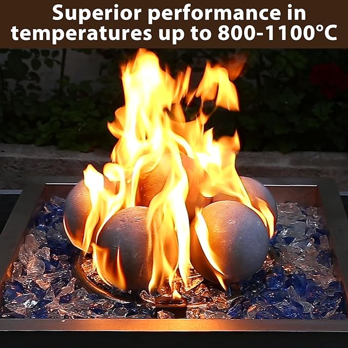 Ceramic Fire Balls, 5 Inch Set of 6 Fire Stones for Indoor & Outdoor Fire Pits or Gas Fireplaces, Reusable Decorative Landscaping and Fireplaces Accessories, Grey