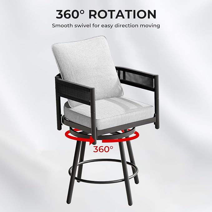 Grand patio Patio Swivel Bar Set, 26" Counter Height Swivel Chairs Set of 5 with Fire Pit Table 60,000 BTU Heat Output for Patio, Deck, Balcony (Beige)