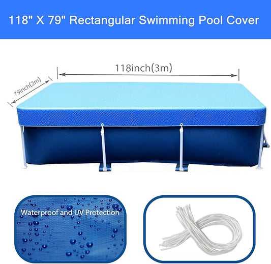118 x 79 in Rectangle Pool Cover, 10x6 Rectangular Frame Swimming, 10 Foot Pool Cover, Durable PE Tarpaulin Dust Proof Rain Proof Garden Outdoor Above Ground Square Pools Cover (118''x79'')