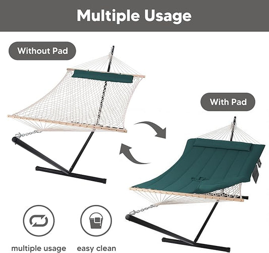 SUNCREAT Hammocks Two Person Hammock with 12ft Stand Included, Max 475lbs Capacity, Heavy Duty Free Standing Hammock, Dark Green