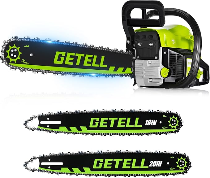 Getell 58cc Gas Chainsaw 20 Inch & 18 Inch Bar – 3.6 HP Gas Powered Chainsaw with Easy-Start, Pro Anti-Vibration for Farm, Ranch, and Ranch & Heavy-Duty Work (G338 PRO)