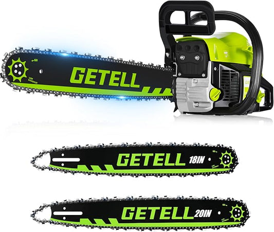 Getell 58cc Gas Chainsaw 20 Inch & 18 Inch Bar – 3.6 HP Gas Powered Chainsaw with Easy-Start, Pro Anti-Vibration for Farm, Ranch, and Ranch & Heavy-Duty Work (G338 PRO)