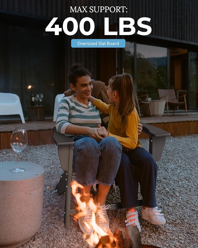 BRIOPAWS Adirondack-Chairs-Set of 4 | Fire Pit Chair | Oversized | HDPE Plastic | Weather Resistant | for Deck Outdoor Poolside Campfire | Grey