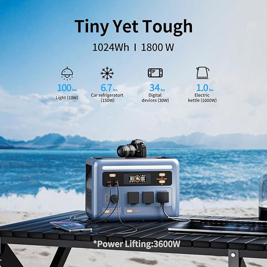 OSCAL 1800W Solar Power Station PowerMax 1800SE with 400W Solar panels, 1024Wh Expandable LiFePO4 Battery Generator with 3×1800W AC Outlets (3600W Peak), 800W AC Charging & 800W Solar Charging, APP
