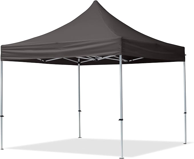 TOOLPORT 10x10 ft PES 700 Pop up Canopy Tent Economy Aluminium 1.3 in., incl. 2 Sidewalls with Panorama Windows, Dark Gray