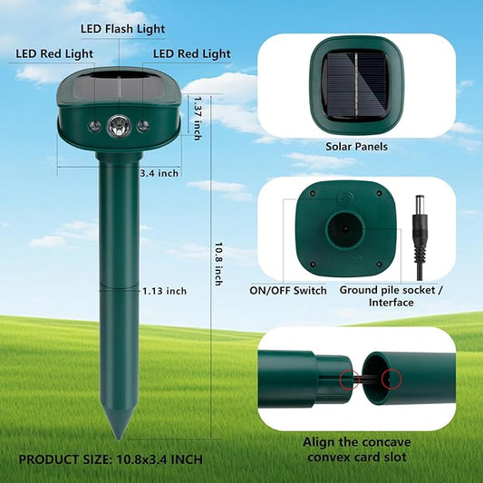 4 Pack 2025 Upgraded Solar Ultrasonic Animal Repellent Outdoor – Motion Activated Deer, Squirrel, Cat, Raccoon, Dog & Bird Deterrent with Multi-Frequency LED Strobe & Ultrasonic Sweep for Yard Lawn