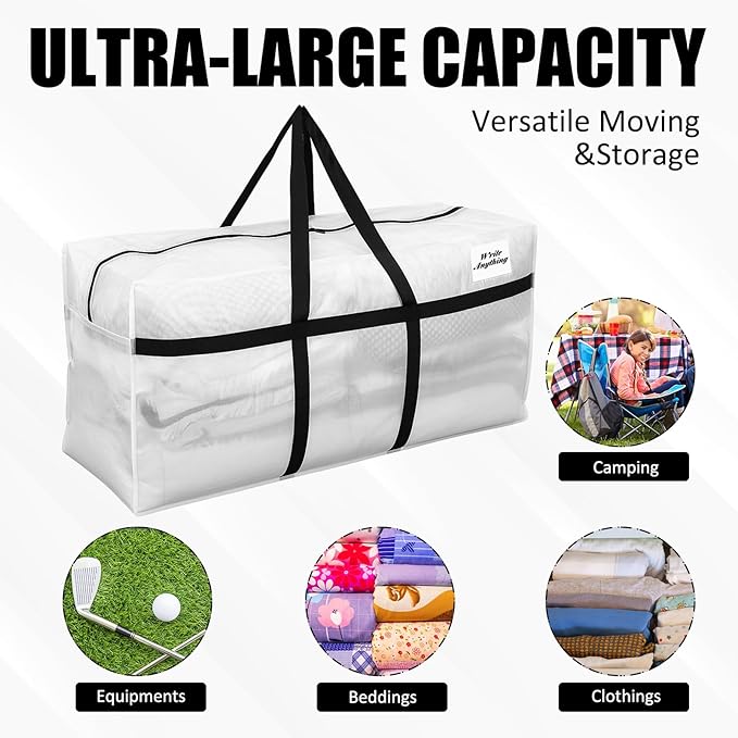 Windyun 4 Pack 57 Gallon Extra Large Storage Bags XXL Moving Bags with Zipper Handle Heavy Duty Jumbo Big Tote Box for Christmas Tree Storage 4, 5, 7.5, 9, 10, 12 ft Skeleton College Dorm(Transparent)