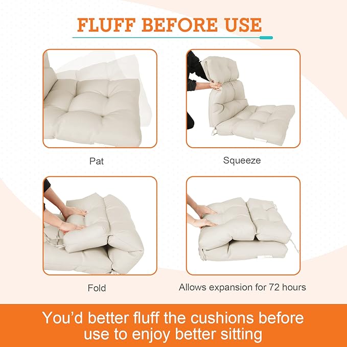 EAGLE PEAK Tufted Outdoor/Indoor High Back Patio Chair Cushions, Set of 2, 46'' x 22'', Beige