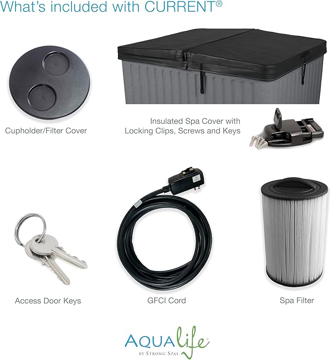 Aqualife Current Outdoor Hot Tub, Free Extras, Fits 4-Adults, Plug and Play Spa, Free Cover Included, Made in USA