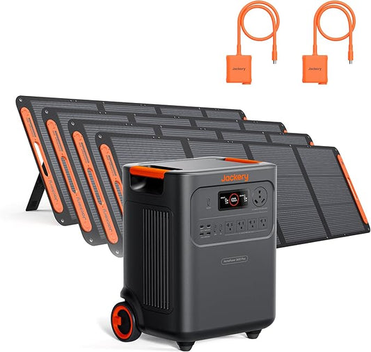 Jackery HomePower 3600 Plus Portable Power Station with 4x 200W Solar Panels and 2x Solar Panel Connector, 3600W AC Output, 3584Wh Solar Generator, Expandable up to 43kWh, Essential Home Backup