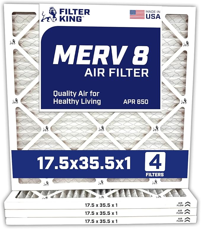 Filter King 17.5x35.5x1 Air Filter | 4-PACK | MERV 8 HVAC Pleated A/C Furnace Filters | MADE IN USA | Actual Size: 17.5 x 35.5 x .75"