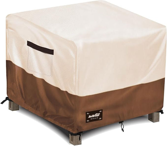 Patio Ottoman Cover Waterproof Square Outdoor Ottoman Covers, 22W x 22D x 18H Inches Patio Furniture Covering Protector Outdoor Side Table Cover, Beige&Brown
