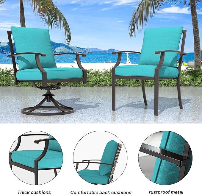 5-Piece Outdoor Patio Dining Set，4pcs Mental Chairs and 38’’ Round Dining Table with Umbrella Hole for Patio, Deck, Yard，Garden, Blue