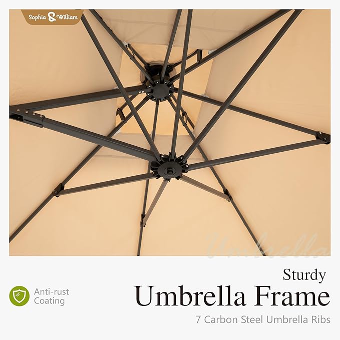 Sophia & William 12ft Cantilever Patio Umbrella with Base, Outdoor Offset Large Rectangular Umbrellas with 360-degree Rotation, Aluminum Pole for Garden Pool Backyard, Beige