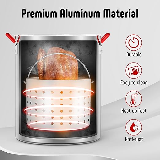 30 Qt Aluminum Turkey Fryer Pot with Stockpot Basket & 50,000 BTU Propane Gas Burner, Outdoor Deep Fryer & Seafood Boil Pot-Outdoor Cooker for Crawfish, Crab, Shrimp and Frying