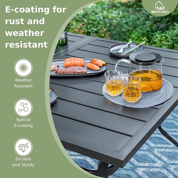 MFSTUDIO Patio Table and Chairs Set, 7 PCS Outdoor Dining Set with 6 Patio Dining Chairs and 1 Heavy Duty Metal 60" Table for 6, All Weather Resistant Patio Furniture, Grey