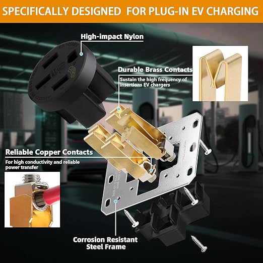 NEMA 14-50 Outlet for EV Charging,50 Amp EV Charging Receptacle,14-50R EV Outlet,50 Amp Straight Blade Device Receptacle,3-Pole 4-Wire,125/250V,for Electric Vehicles RVs Large Appliance,ETL Listed.