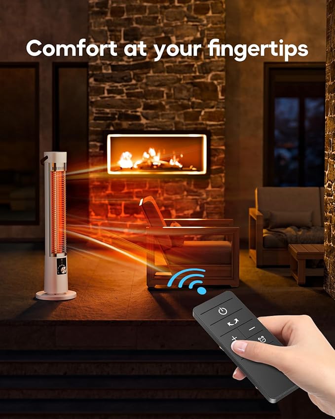 Patio Heater for Outdoor Use, 32.1" 1500W Electric Space Heater Indoor, 60-Degree Oscillating Portable Infrared Heater, with Timer, Remote, for Patio, Gazebo, White
