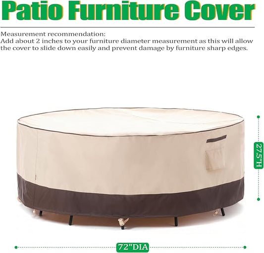F&J Outdoors Patio Furniture Covers Waterproof UV Resistant Rip-stop Fabric Outdoor Table Cover Round Furniture Cover, 72" Dia x 27.5" H