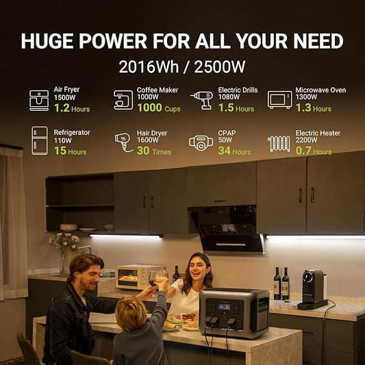 ALLPOWERS R2500 Portable Power Station with SP027 Solar Panel, 2500W 2016Wh LiFePO4 Solar Generator with 100W Panel Included, Solar Power with UPS Function, Fast Charging, 30A RV Port