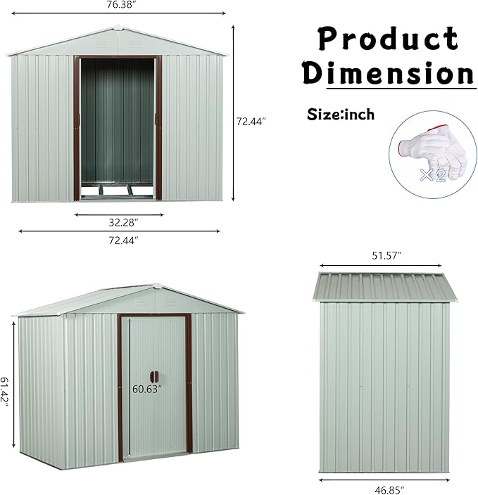 Favfurish 6 x 5 FT Outdoor Storage Shed Heavy Duty Metal-Shed with Punched Vents, Sliding Doors & Padlock,Large Waterproof Tool Sheds for Garden,Backyard,Lawn,Easy Assembly,White