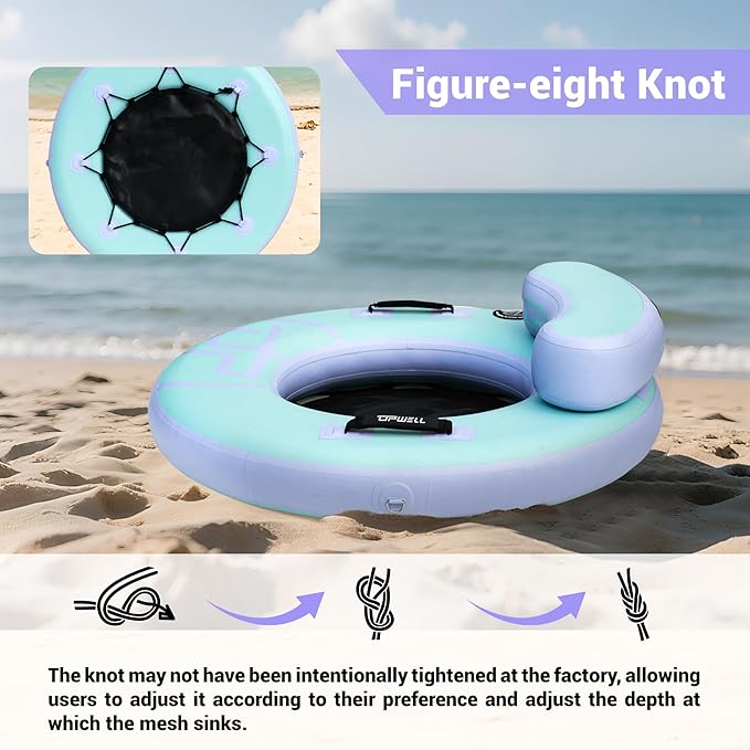 UPWELL Round Inflatable Pool Float Hammock with Backrest - Heavy Duty Mesh Mat for Adults, Tanning, Lakes and Rivers