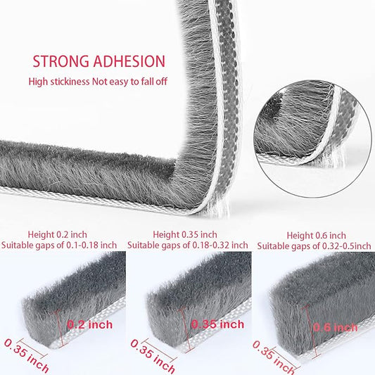33 Ft Gray Self-Adhesive Soundproofing Weather Stripping for Doors and Windows, 0.35" Wide x 0.2" Thick