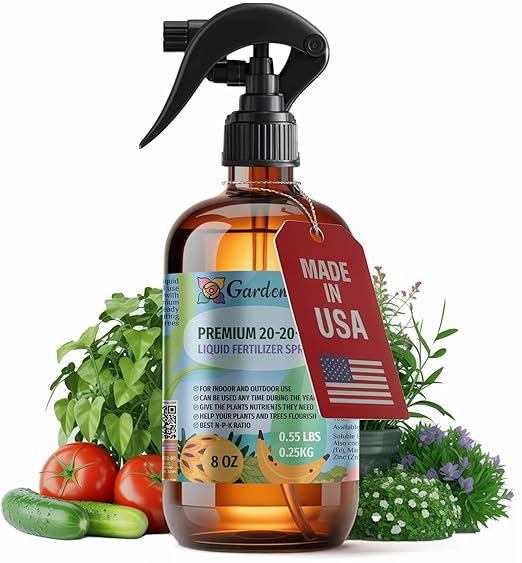𝐏𝐑𝐎𝐅𝐄𝐒𝐒𝐈𝐎𝐍𝐀𝐋 All-Purpose 20-20-20 Liquid Fertilizer Spray for Lawns, Grass, Plants, Vegetables, Fruits & Flowers | 20-20-20 Liquid Fertilizer for Indoor and Outdoor Plants (8 OZ)