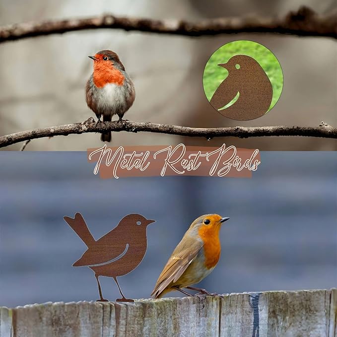 5PCS Rusty Metal Birds Decoration, Metal Birds Fence Decor, Outdoor Bird Wall Decor, Bird Silhouette Yard Art, Garden Sculptures & Statue Ornaments, Fence Decorations Outdoor, Rustic Garden Decor