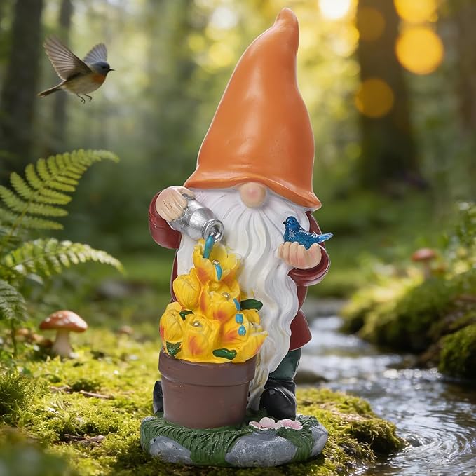 Ayadon Solar Gnome Statue Outdoor Decor,Gnome Figurines with Flower LED Light for Garden Decorations for Patio Lawn Balcony Fairy Gardens,Housewarming Gifts for Women Mom