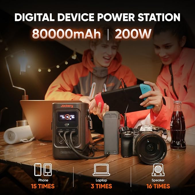 Jackery Explorer 240D Power Bank, 80,000mAh LiFePO4 Battery Portable Power Station, 200W DC Output,1-Hour Fast Charging, Compact for Outdoor Camping, Travel, Emergencies