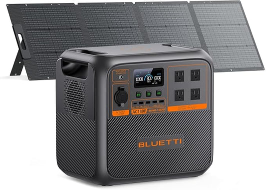 BLUETTI Solar Generator AC180P with 200W Solar Panel Included (Ship Separately), 1440Wh Portable Power Station w/ 2 1800W (2700W Surge) AC Outlets, LFP Emergency Power for Camping, Off-grid, Outage