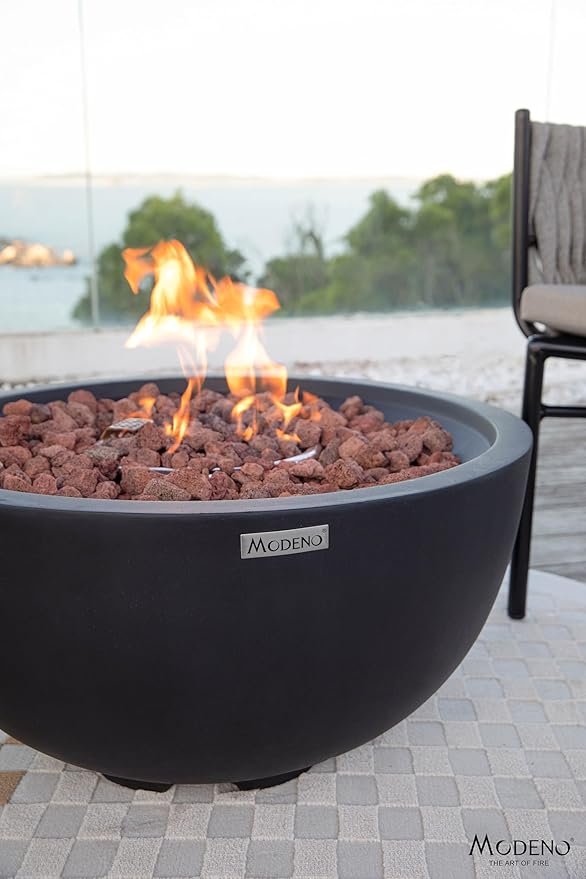 AMS Fireplace | Modeno Jefferson Pakage | Black Liquid Propane Gas Fire Pit Table for Outside Patio Bundle with Tank Cover and SS Burner Lid | Free Ice Bucket