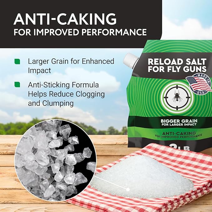 Impresa 2 lb Fly Shooter Refill Salt Compatible with Bug A Salt 3.0 Large-Grain Non-Caking Crystals for Fly Gun Reloads - Classic White Bag, Easy-Pour Spout for Bug Shooter Reloads