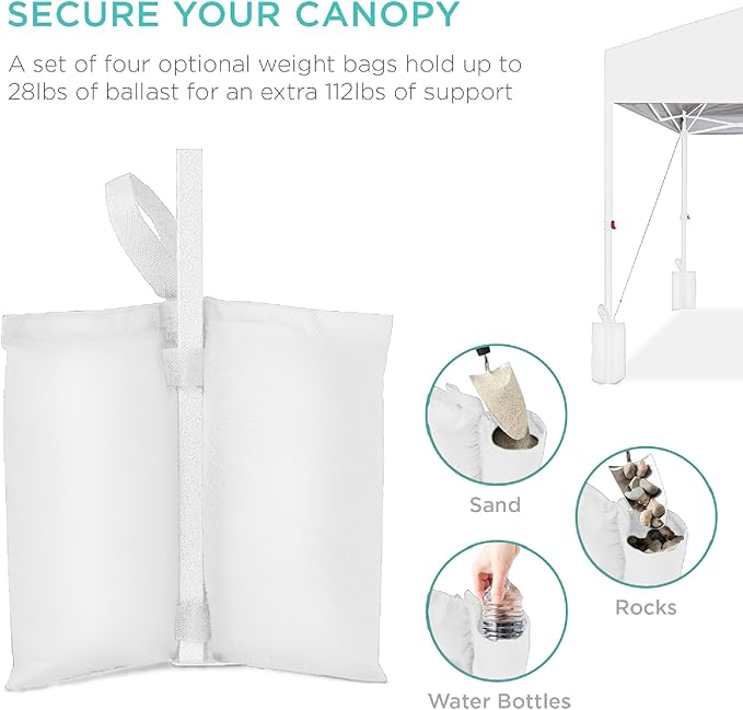 Best Choice Products 8x8ft 1-Person Setup Pop Up Canopy Tent Instant Portable Shelter w/ 1-Button Push, Case, 4 Weight Bags - White/White