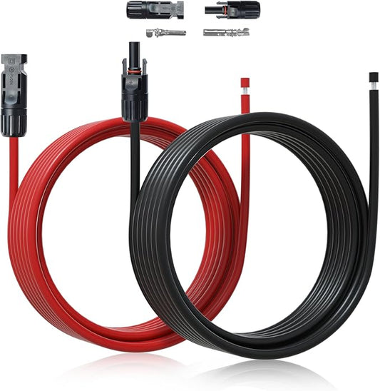ECO-WORTHY 20FT 10AWG Solar Extension Cable 30A/1000V DC, IP67 Waterproof with Compatible Quick Connectors (Red+Black) for Solar Panels, Controllers, Off-Grid Systems