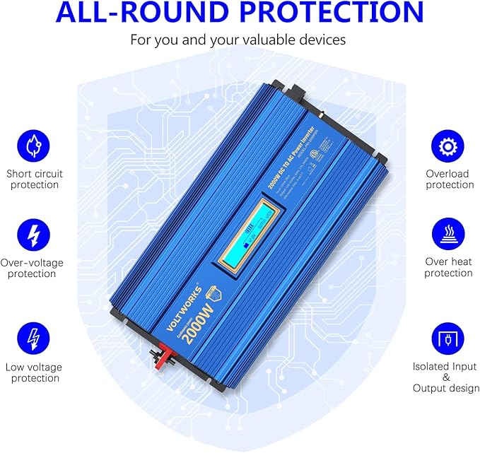 Power Inverter 2000w DC 12V to AC 120V ETL UL458 Modified Sine Wave Inverter with LCD Display Remote Control 2 AC Outlets 1 hardwire Terminal Dual 2.4A USB Ports for Car RV Truck Boat by VOLTWORKS